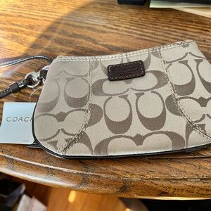 Coach Signature Beige and Brown Wristlet